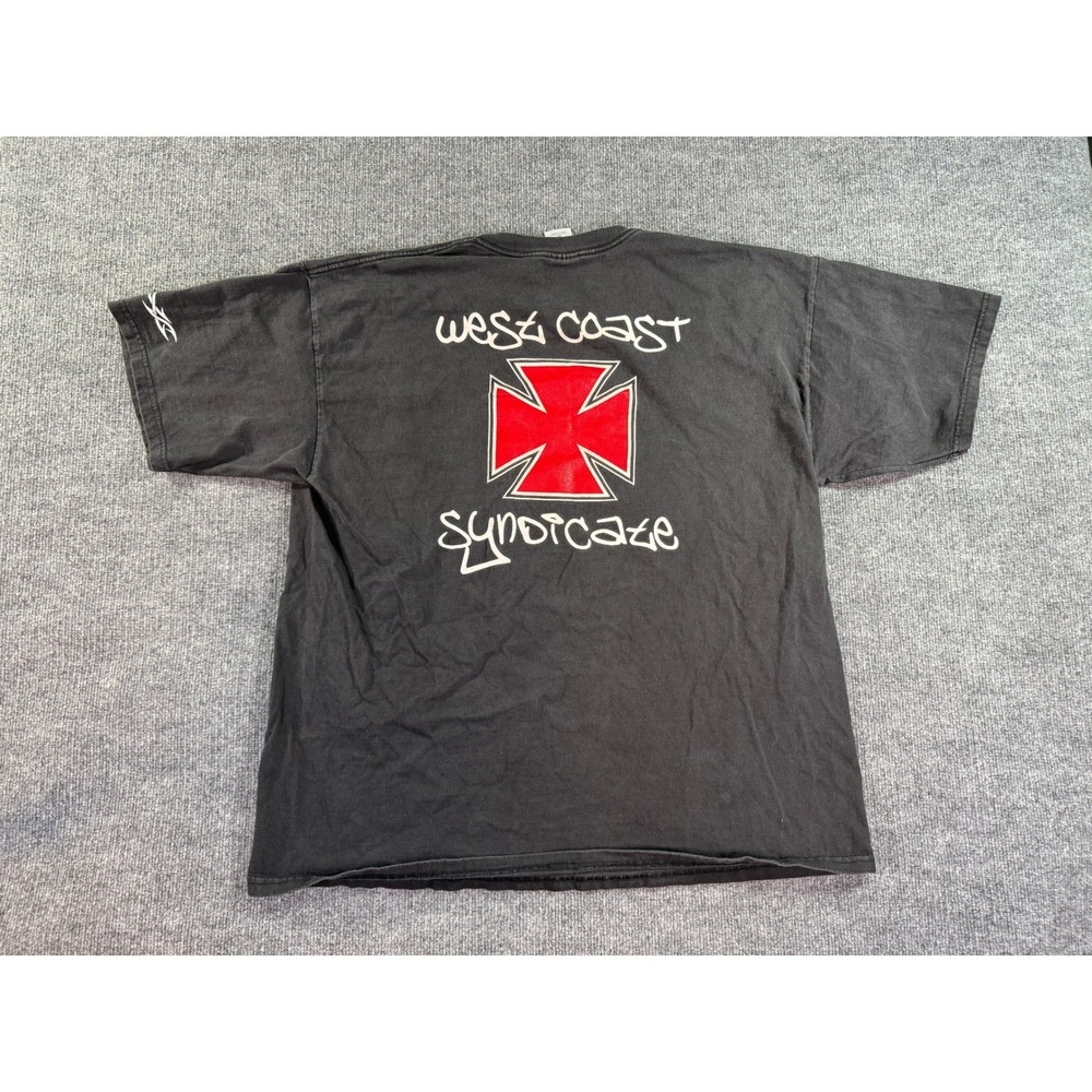 Vintage West Coast Syndicate T-Shirt Mens XXL Black Iron Cross Graphic Tee Logo